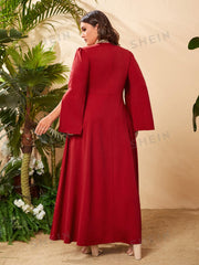 Najma Plus Mock Neck Colorblock Contrast Sequin Split Sleeve Dress