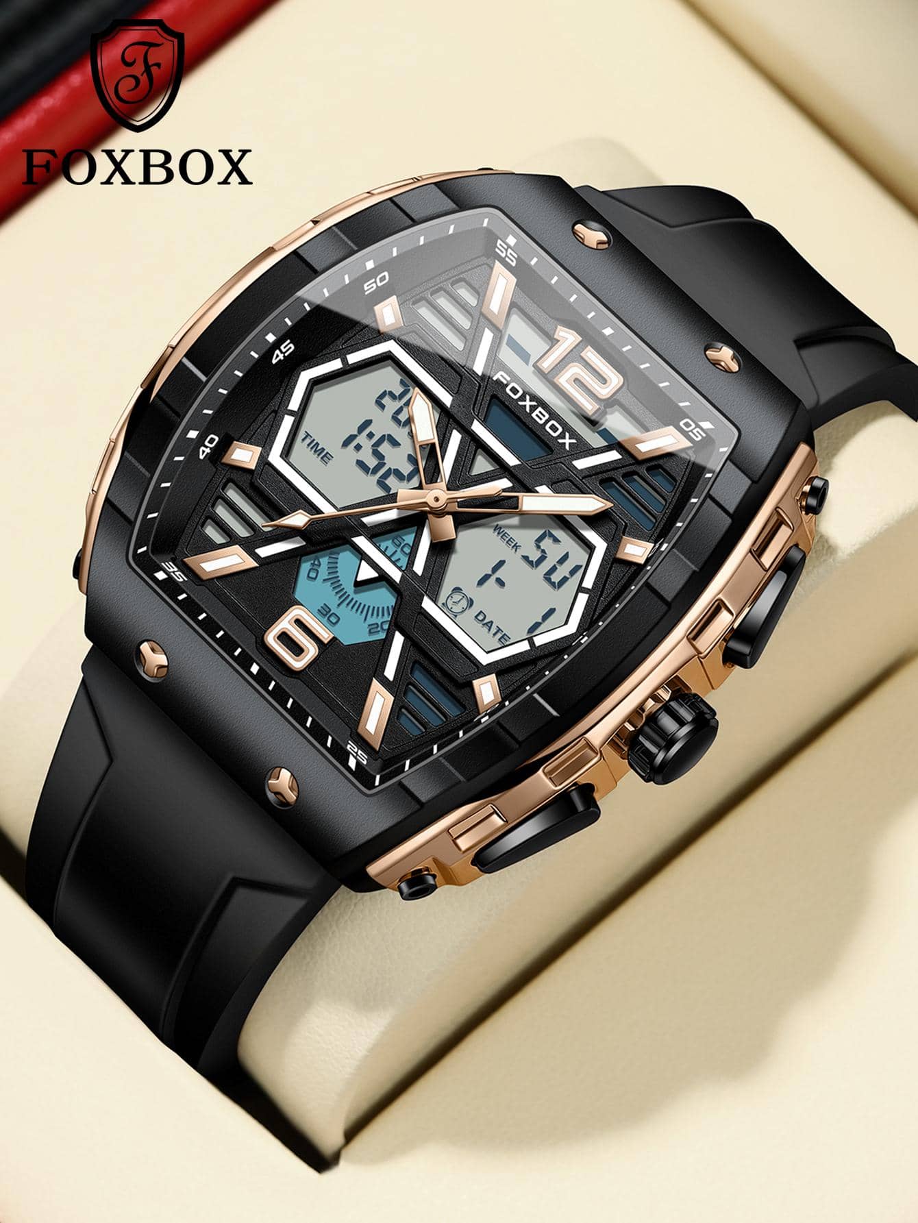 Men's Electronic Watch, Black Band & Square Dial