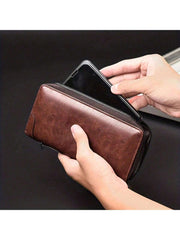 Men's Long Zipper Wallet Pu Leather Wallet for Men RFID Blocking Business Clutch Bag Credit Card Holder Purse Man
