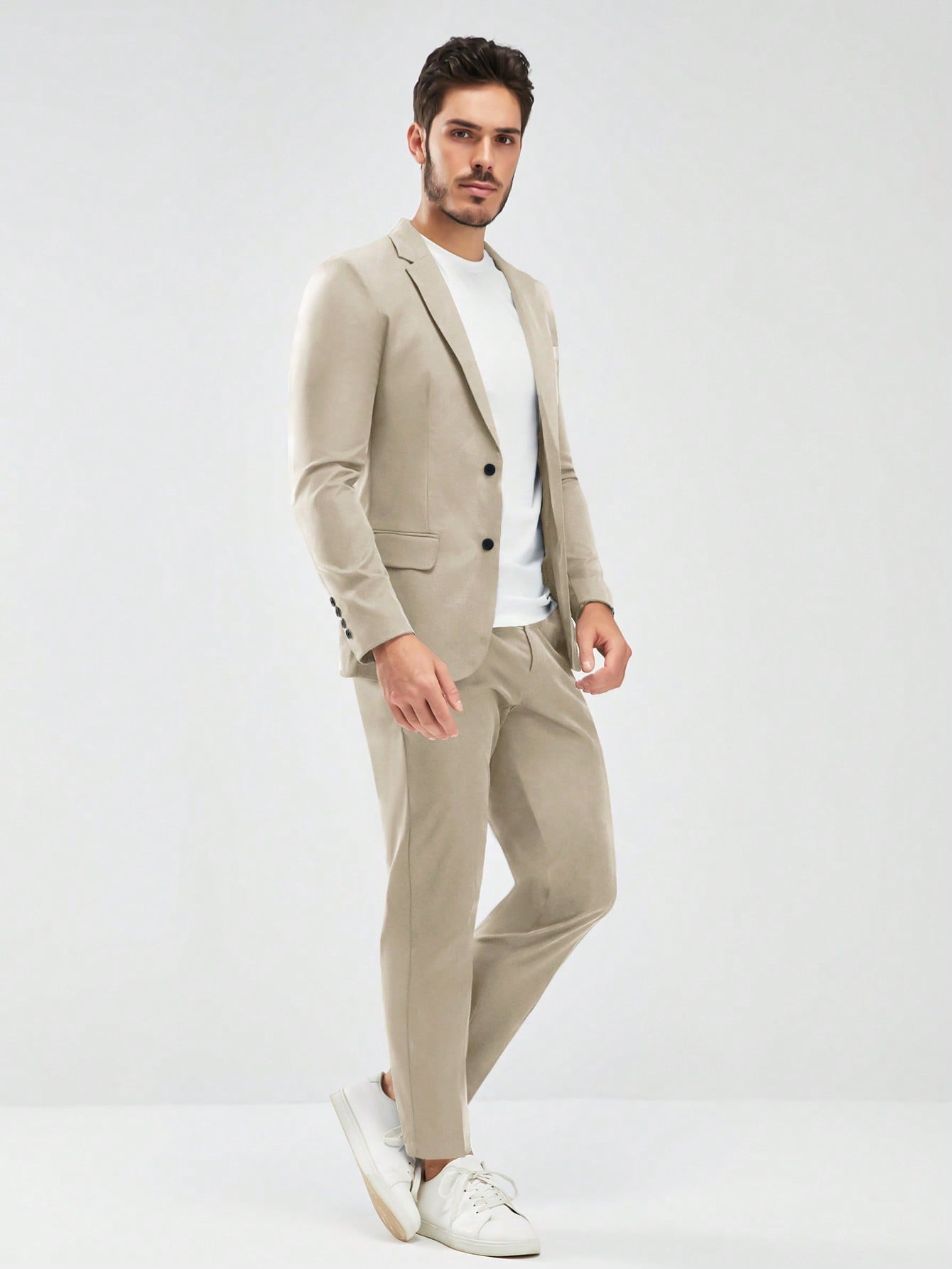 Manfinity Mode Men Lapel Neck Blazer & Tailored Pants Without Tee