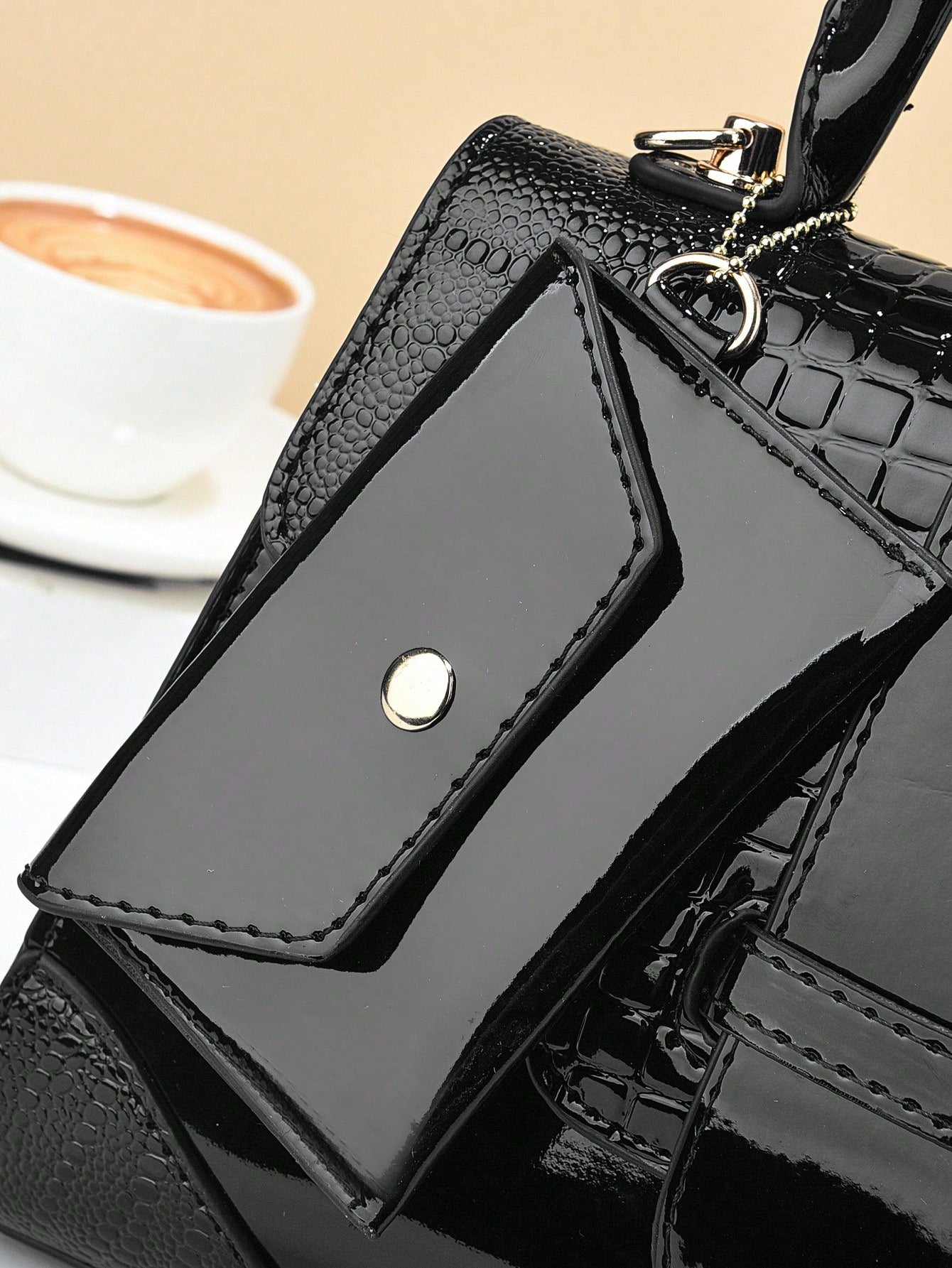 Two-Piece Set Of Black Pu Material Zipper Magnet Seal Free Coin Purse Crocodile Pattern Bag Women'S Bag Four Seasons Style European And American Trendy Light Luxury