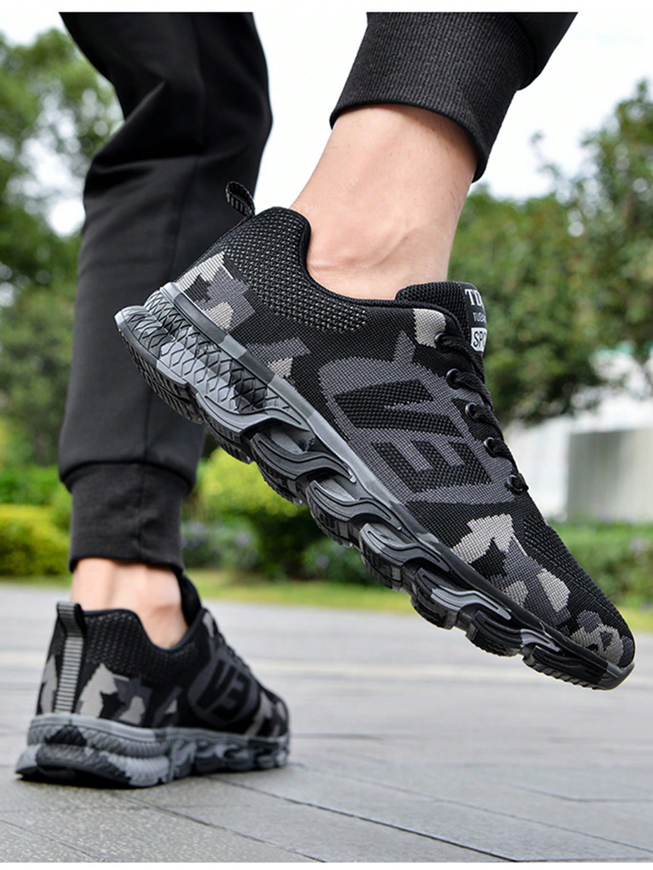 Sporty Sneakers For Men, Camo Pattern Lace-up Front Running Shoes
