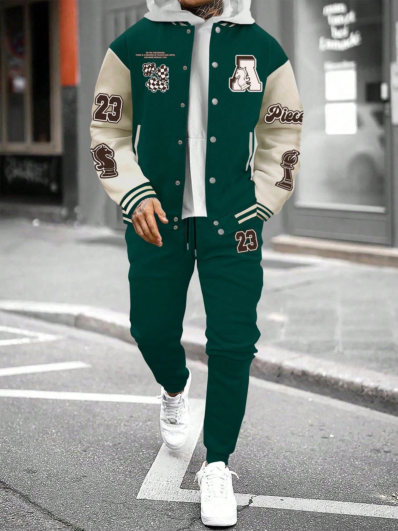 Men's Colorblock Letter Pattern Jacket And Joggers Two-piece Set