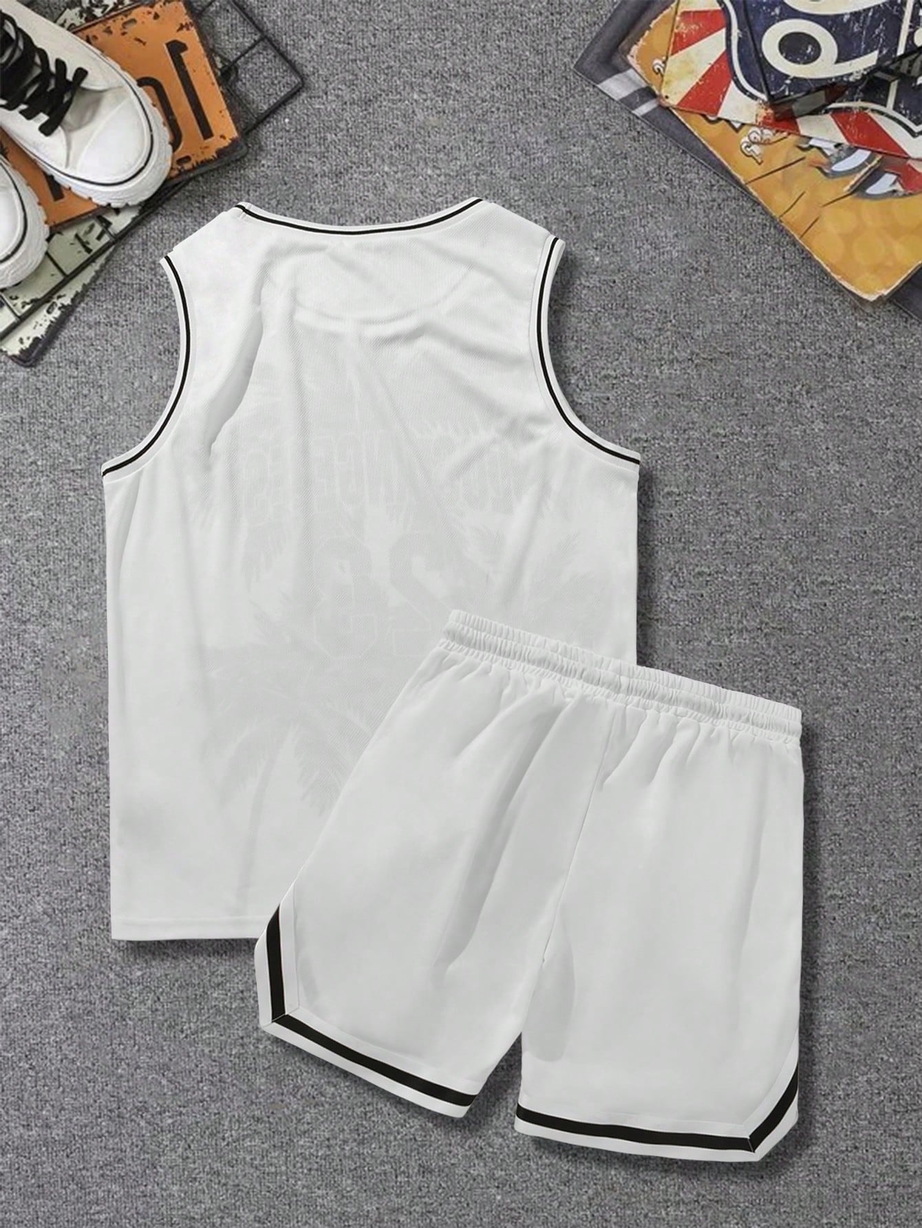 Manfinity RSRT Men'S Letter & Palm Tree Print Vest And Shorts Two Piece Set
