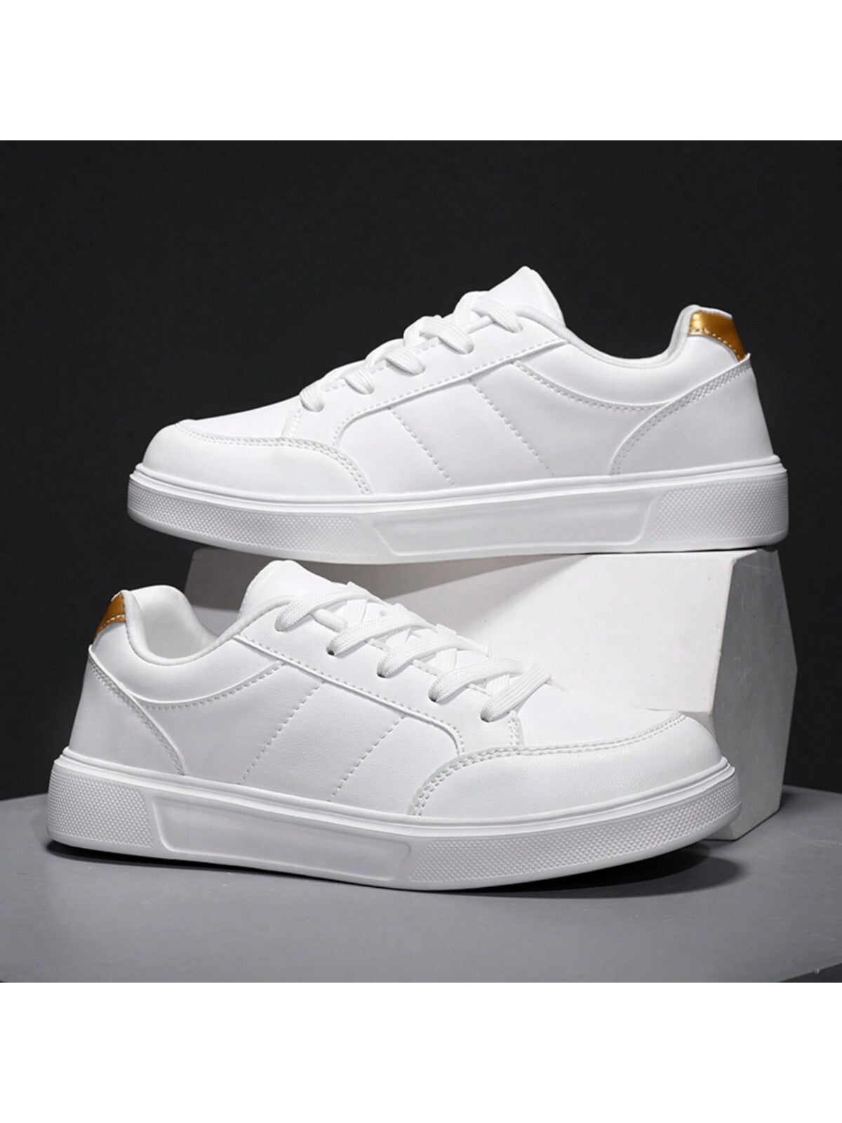 Women's White Leather Flat Casual Shoes, Fashionable, Durable, Comfortable Sneakers For Students